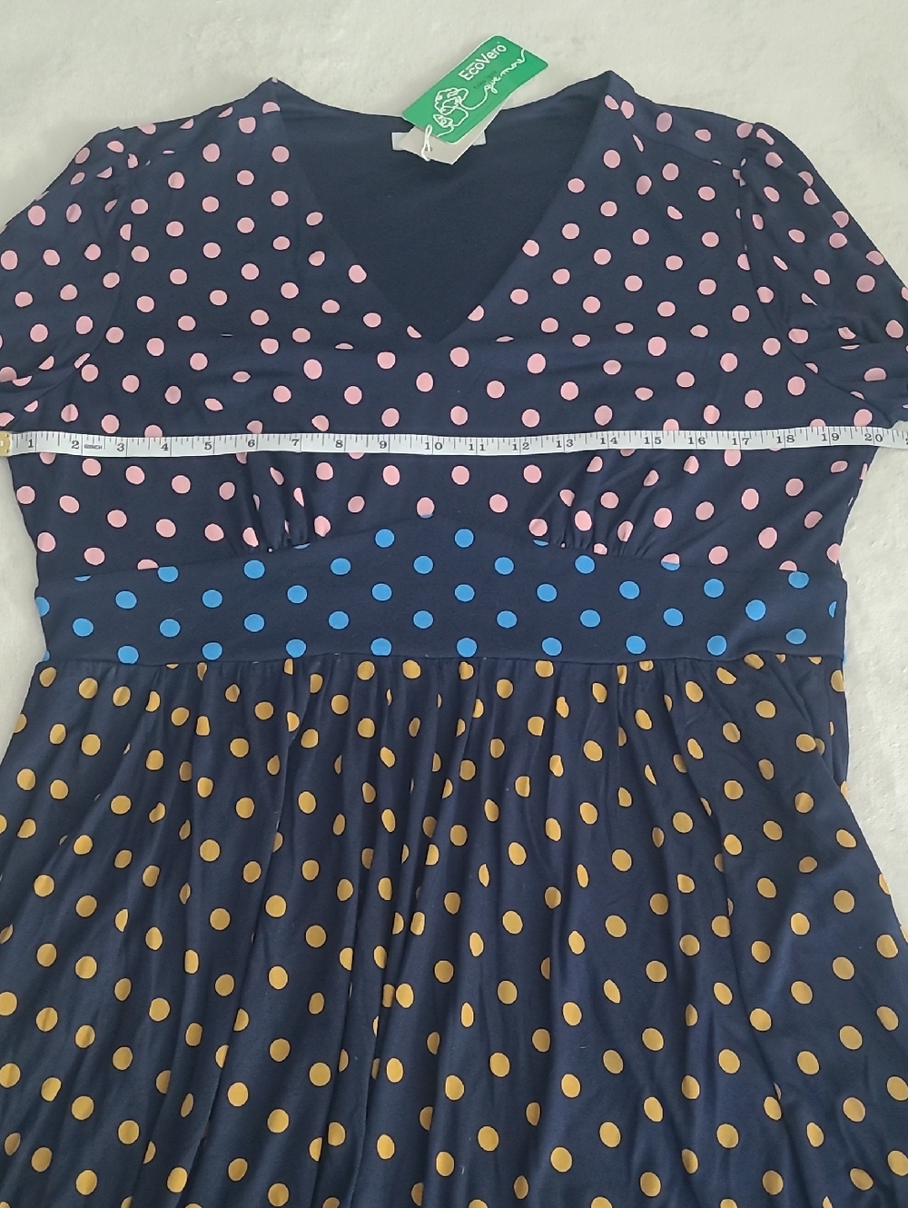 Boden Dress Female US 12 Navy Polka Dot Long Sleeve Empire Midi NWT Cottagecore - Picture 10 of 14